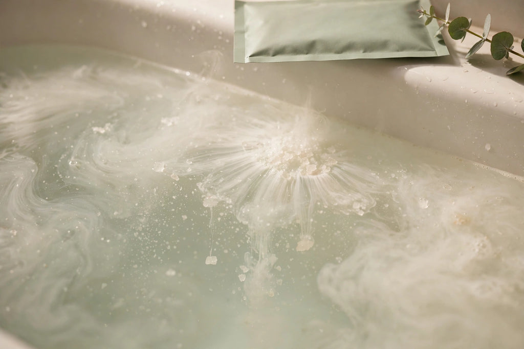 Bath soak salts dissolving in warm bath water