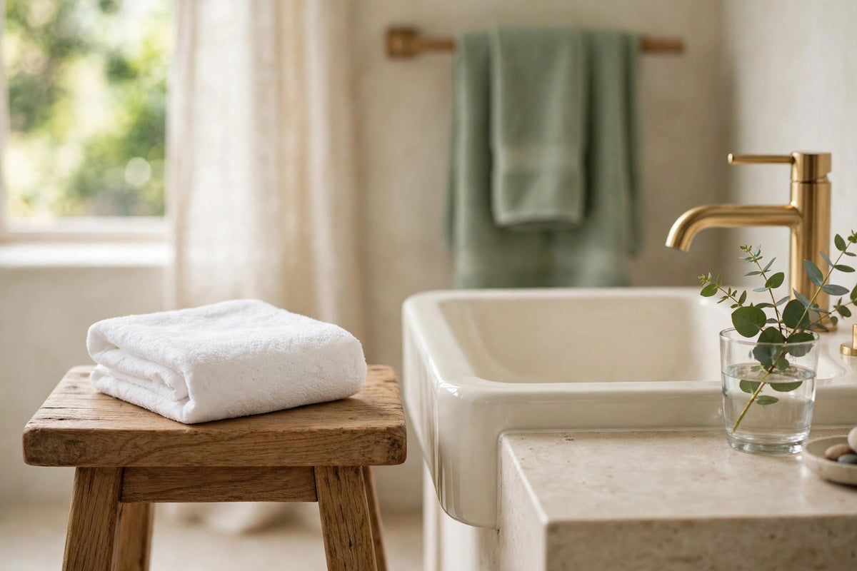 Nurtura Disposable Face Towels — bathroom setting with folded towel