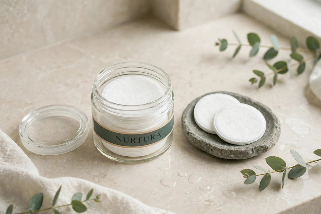 Nurtura toner pads jar opened showing white pads inside
