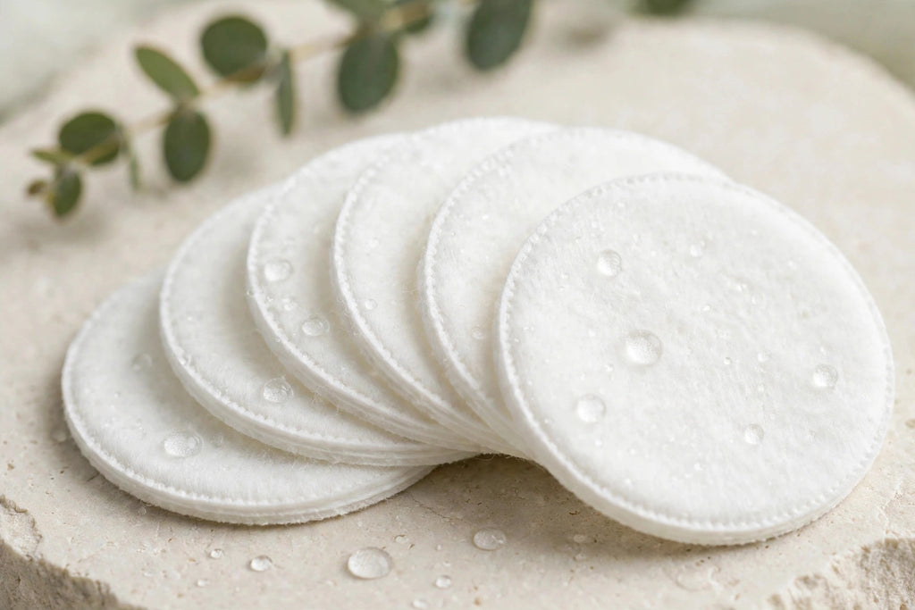 Close-up of soft white Nurtura toner pads showing texture