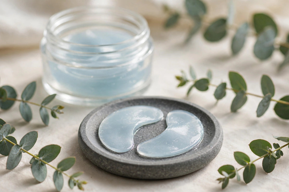 Nurtura Hydrogel Under-Eye Patches — gel patches on a stone dish